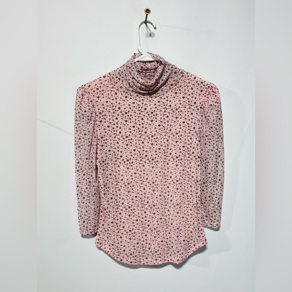 Free People Floral Pink Mesh 3/4‎ Sleeve Women's Top Size Small
